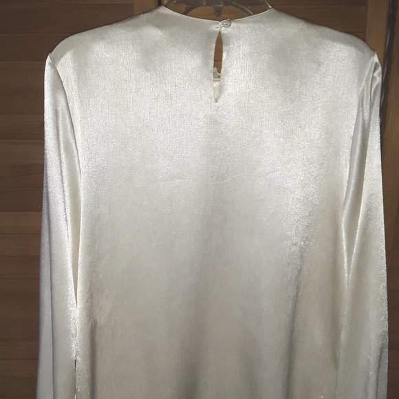 Vintage Susan Hutton SZ 12 Ivory Shimmer Embroidery Pleats Blouse Top Career - Picture 2 of 6